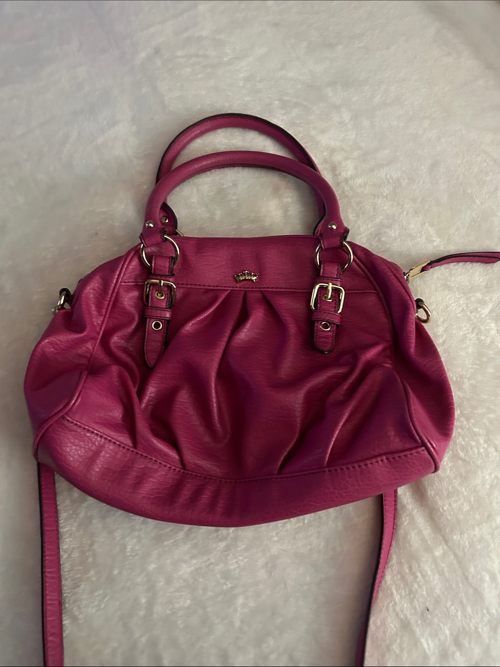 Juicy Couture Fuchsia Pleated Shoulder Bag with Detachable Strap